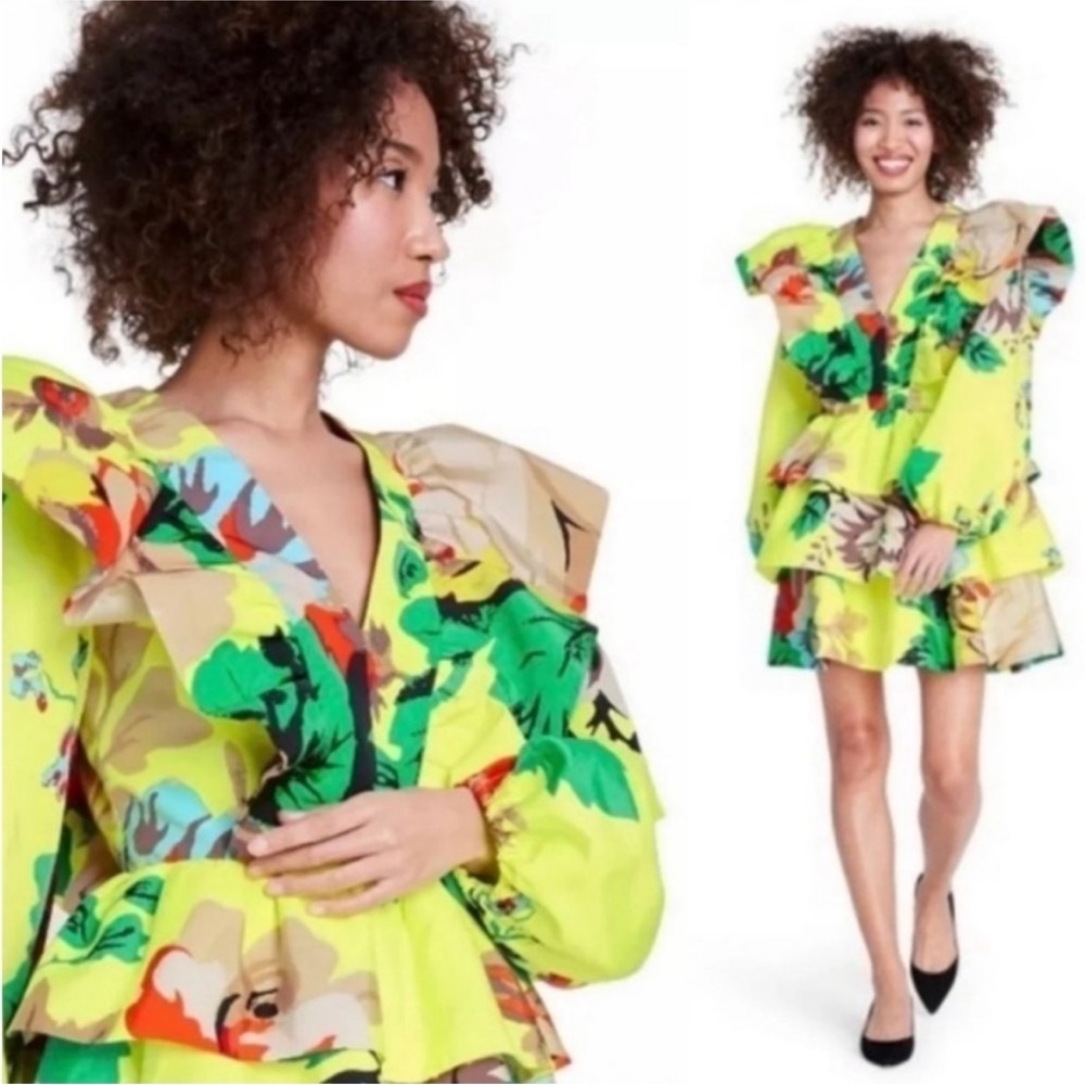 Christopher John Rogers x Target Tiered Neon Floral Mini Dress 6 NWT